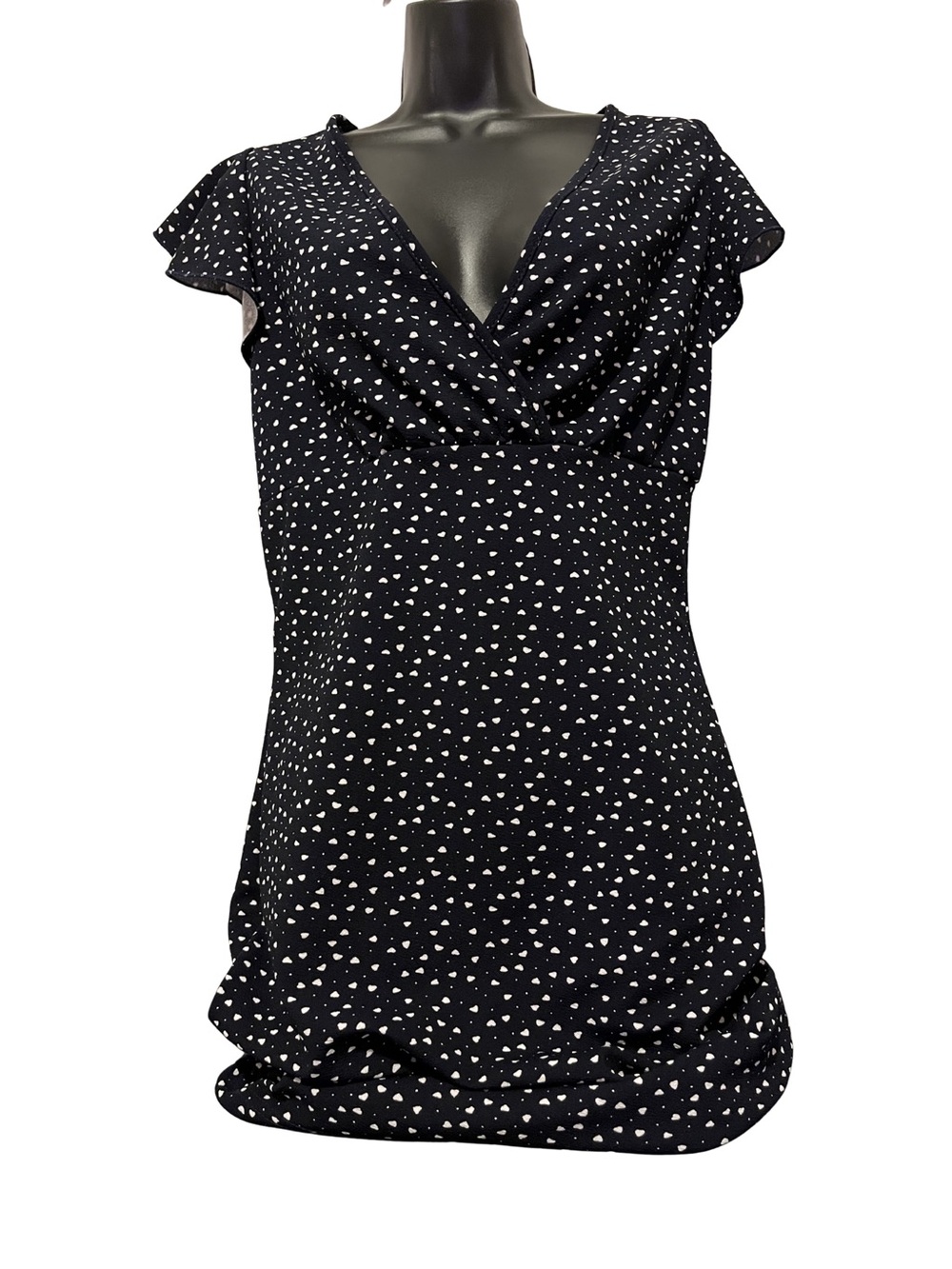 Sleeveless Navy Bodycon Dress with White Heart Print